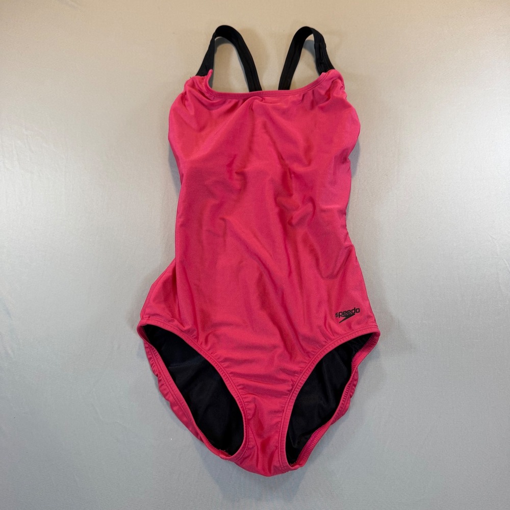 Speedo Womens Pink One Piece Swimsuit Racerback Athletic Swim 8 Training Beach